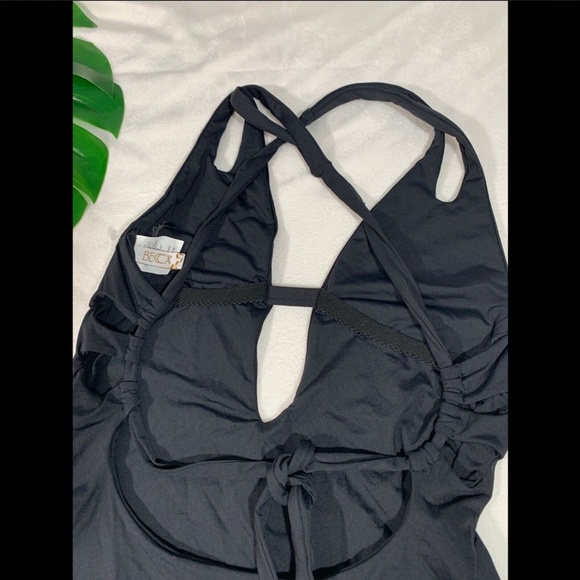 NEW $118 BECCA Split Strap Tie Back One-Piece Swimsuit in Black [ Small ]‎ - Picture 6 of 8